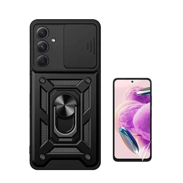 Kit Película Hydrogel Full Cover Frente + Capa Magnetic Military Defender Slide Window Anti-Impacto para Samsung Galaxy A3...