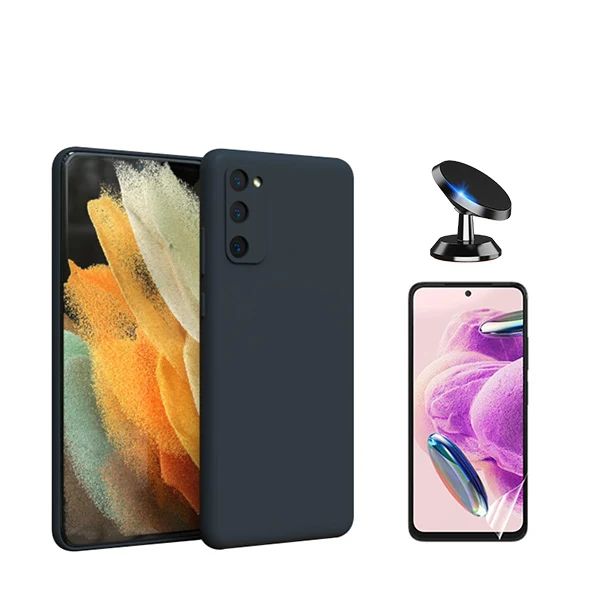 Kit Película Hydrogel Full Cover Frente + Capa Silicone Líquido + Suporte Magnético de Carro para Samsung Galaxy S24 5G -...