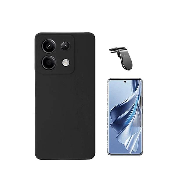 Kit Película Hydrogel Full Cover Frente + Capa Silicone Líquido + Suporte Magnético L Safe Driving Carro para Xiaomi Poco...