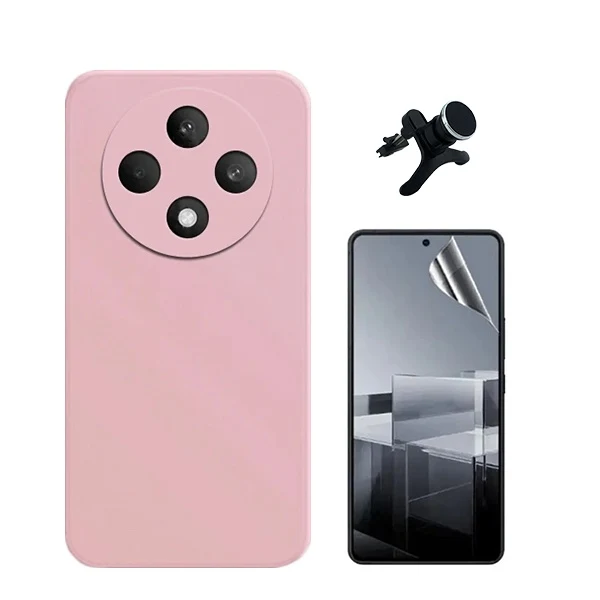 Kit Película Hydrogel Full Cover Frente + Capa Silicone Líquido + Suporte Magnético de Carro Reforçado para Oppo Reno12 FS...
