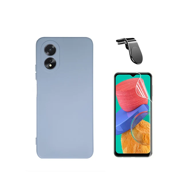 Kit Película Hydrogel Full Cover Frente + Capa Silicone Líquido + Suporte Magnético L Safe Driving Carro para Oppo A38 4G...