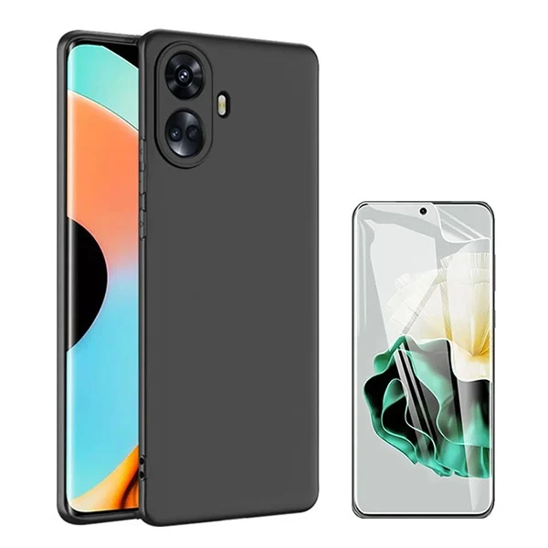 Kit Película Hydrogel Full Cover Frente + Capa Silicone Líquido para Realme 10 Pro + Plus - Preto