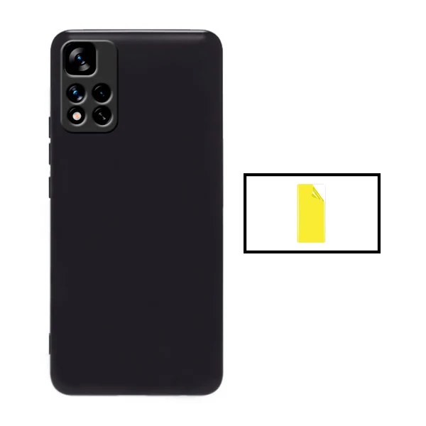 Kit Película Hydrogel Full Cover Frente + Capa Silicone Líquido para Xiaomi Redmi 10 Prime 2022 - Preto