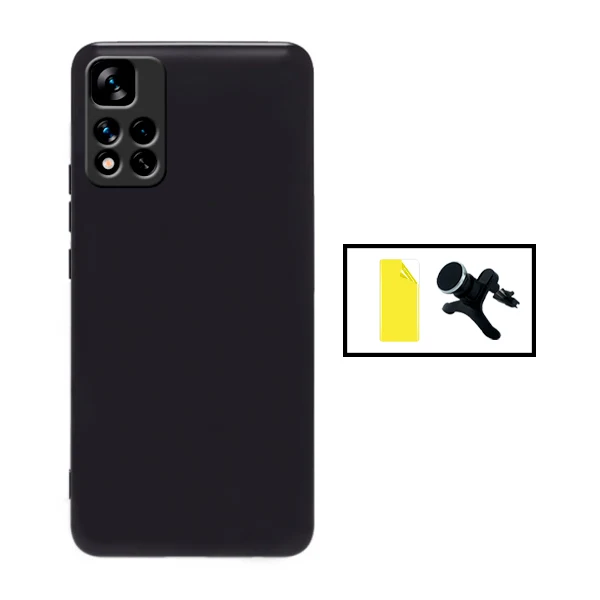Kit Película Hydrogel Full Cover Frente + Capa Silicone Líquido + Suporte Magnético de Carro Reforçado para Xiaomi Redmi 1...
