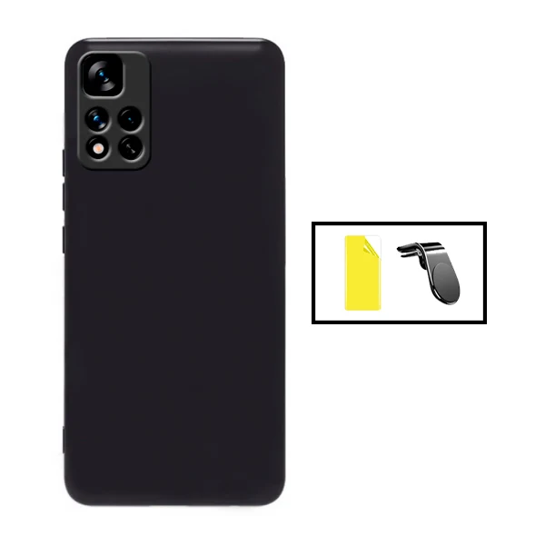 Kit Película Hydrogel Full Cover Frente + Capa Silicone Líquido + Suporte Magnético L Safe Driving Carro para Xiaomi Redmi...