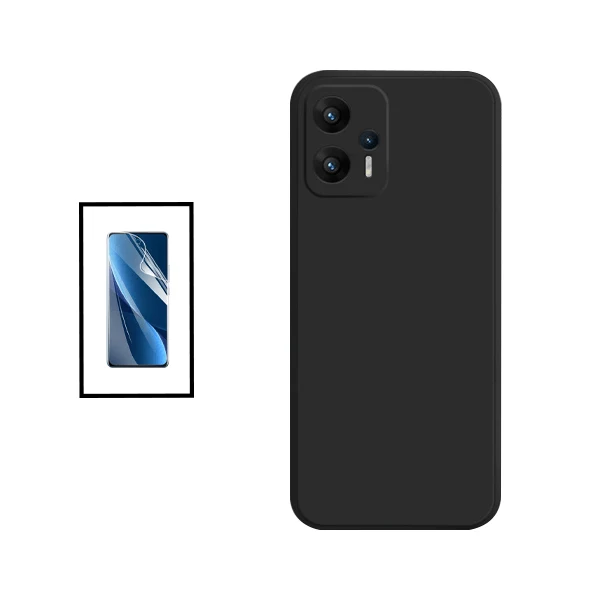 Kit Película Hydrogel Full Cover Frente + Capa Silicone Líquido para Xiaomi Redmi Note 11T Pro - Preto