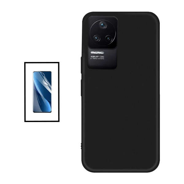 Kit Película Hydrogel Full Cover Frente + Capa Silicone Líquido para Xiaomi Redmi K50 Pro - Preto