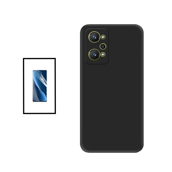 Kit Película Hydrogel Full Cover Frente + Capa Silicone Líquido para Realme GT2 - Preto