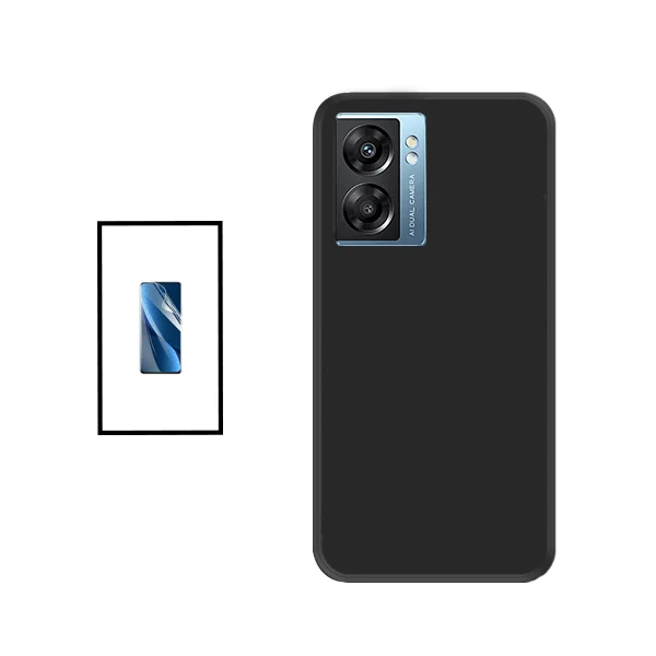Kit Película Hydrogel Full Cover Frente + Capa Silicone Líquido para Oppo A77 - Preto