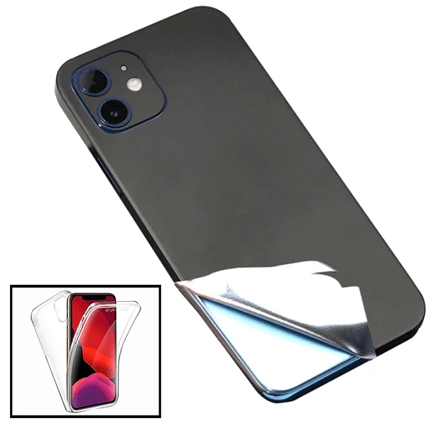 Kit Película Traseira Full-Edged SurfaceStickers + Capa 3x1 360° Impact Protection para Apple iPhone 12 Pro - Preto