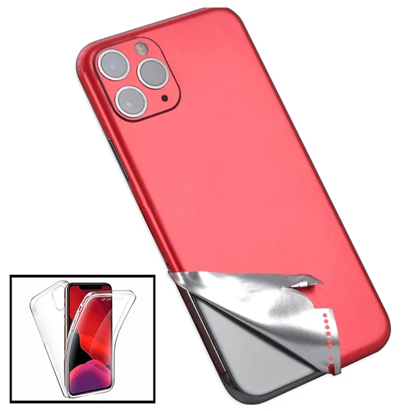 Kit Película Traseira Full-Edged SurfaceStickers + Capa 3x1 360° Impact Protection para Apple iPhone X / XS - Vermelho