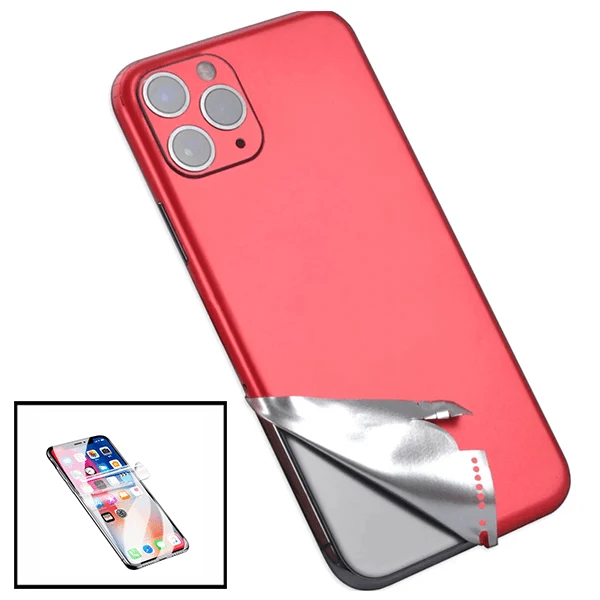 Kit Película Traseira Full-Edged SurfaceStickers + Película Hydrogel Full Cover Frente para Apple iPhone 11 Pro Max - Verm...
