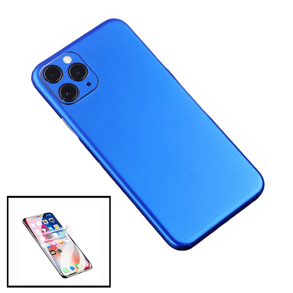 Kit Película Traseira Full-Edged SurfaceStickers + Película Hydrogel Full Cover Frente para iPhone SE 2020 - Azul