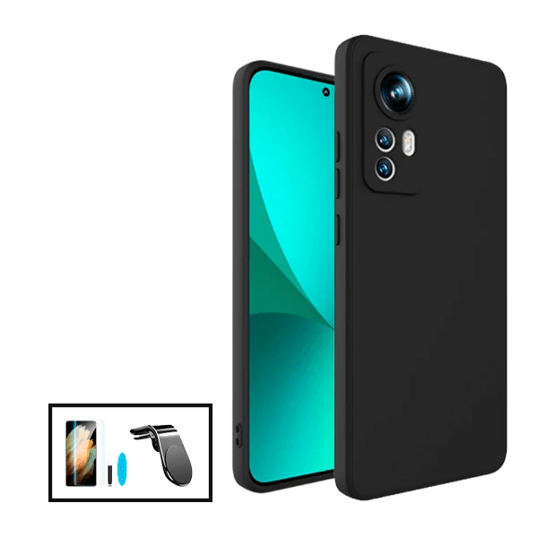 Kit Película de Vidro Nano Curved UV + Capa Silicone Líquido + Suporte Magnético L Safe Driving Carro para Xiaomi 12 - Preto
