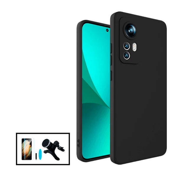 Kit Película de Vidro Nano Curved UV + Capa Silicone Líquido + Suporte Magnético de Carro Reforçado para Xiaomi 12 Pro - P...