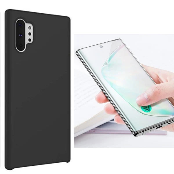 Kit Película de Vidro Temperado Curved + Capa Silicone Líquido para Samsung Galaxy Note 10+ Plus