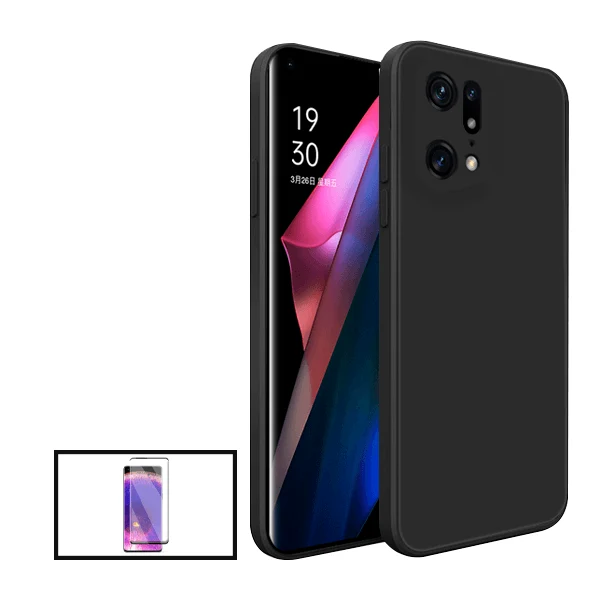 Kit Película de Vidro Temperado Curved + Capa Silicone Líquido para Oppo Find X5 - Preto
