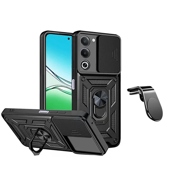 Kit Suporte L + Capa Magnetic Slide Window PHONECARE Para Oppo A5 4G - Preto