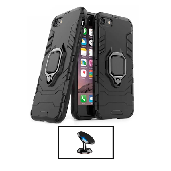 Kit Suporte Magnético de Carro + Capa 3X1 Military Defender para Apple iPhone SE 2022 - Preto