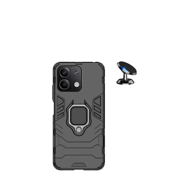 Kit Suporte Magnético de Carro + Capa 3X1 Military Defender para Xiaomi Redmi Note 13 Pro - Preto