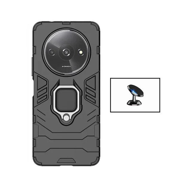 Kit Suporte Magnético de Carro + Capa 3X1 Military Defender para Xiaomi Redmi A3 - Preto
