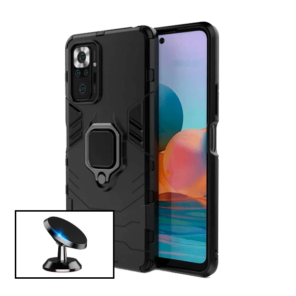 Kit Suporte Magnético de Carro + Capa 3X1 Military Defender para Xiaomi Redmi Note 10 Pro