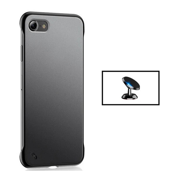Kit Suporte Magnético de Carro + Capa Invisible Bumper para Apple iPhone SE 2022 - Transparente/Preto