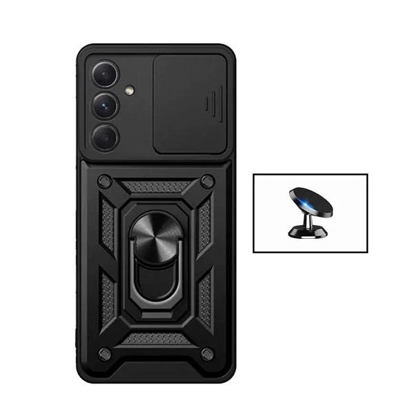 Kit Suporte Magnético de Carro + Capa Magnetic Military Defender Slide Window Anti-Impacto para Samsung Galaxy A35 5G - Preto