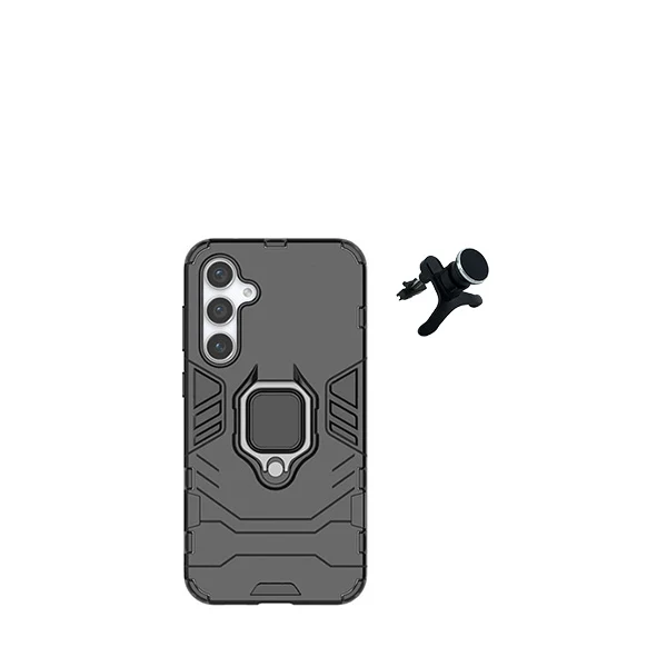 Kit Suporte Magnético de Carro Reforçado + Capa 3X1 Military Defender para Samsung Galaxy A15 - Preto