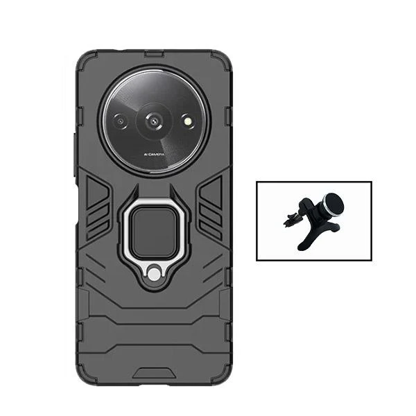Kit Suporte Magnético de Carro Reforçado + Capa 3X1 Military Defender para Xiaomi Redmi A3 - Preto