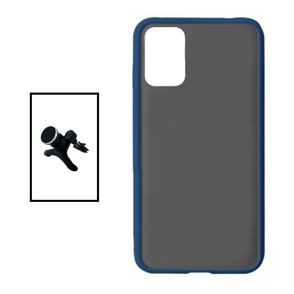 Kit Suporte Magnético de Carro Reforçado + Capa Invisible Bumper para Samsung Galaxy A13 - Azul/Transparente