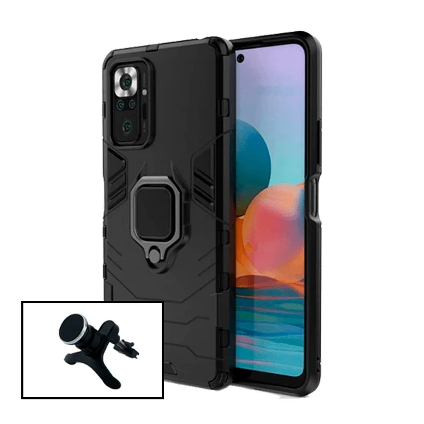 Kit Suporte Magnético de Carro Reforçado + Capa 3X1 Military Defender para Xiaomi Redmi Note 10 Pro