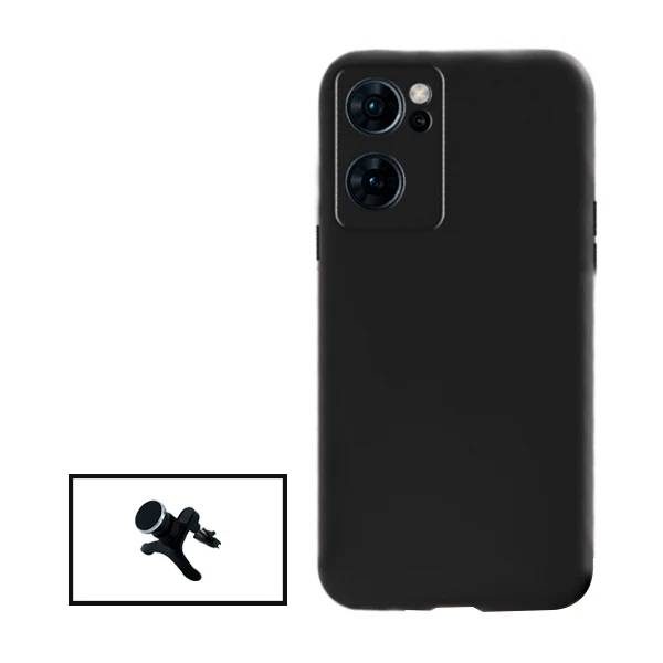 Kit Suporte Magnético Reforçado de Carro + Capa Silicone Líquido para OnePlus Nord CE 2 5G - Preto