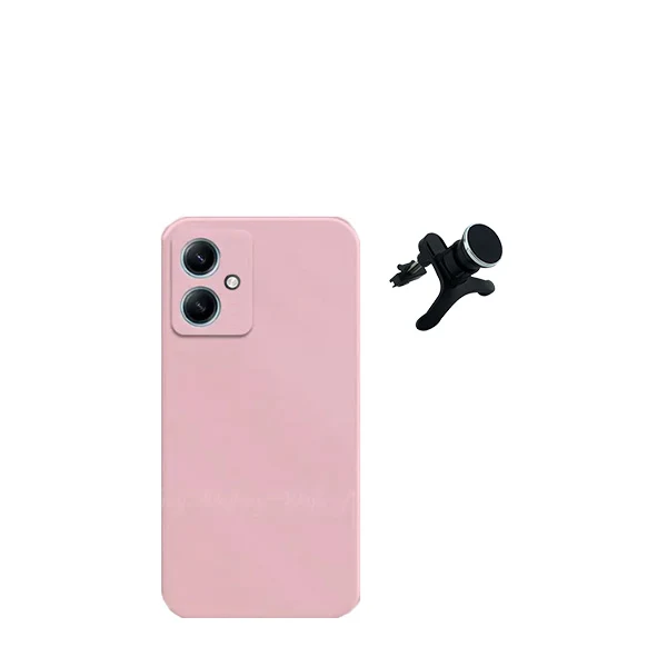 Kit Suporte Magnético Reforçado de Carro + Capa Silicone Líquido para Xiaomi Redmi 13C 5G - Rosa