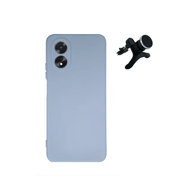 Kit Suporte Magnético Reforçado de Carro + Capa Silicone Líquido para Oppo A18 - Azul Claro