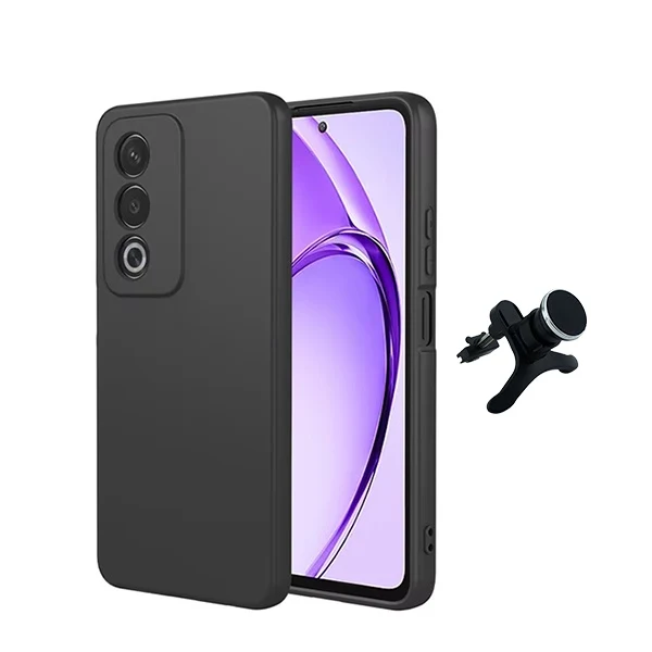 Kit Suporte Magnético Reforçado de Carro + Capa Silicone Líquido para Oppo A80 5G - Preto