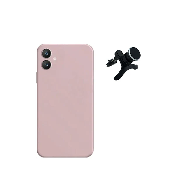 Kit Suporte Magnético Reforçado de Carro + Capa Silicone Líquido para Samsung Galaxy A05 - Rosa