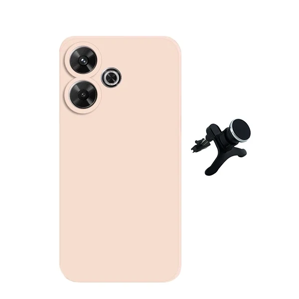 Kit Suporte Magnético Reforçado de Carro + Capa Silicone Líquido para Xiaomi Redmi 13 5G - Rosa