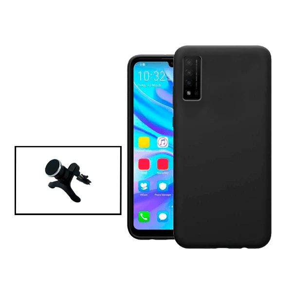 Kit Suporte Magnético Reforçado de Carro + Capa Silicone Líquido para TCL 30 V 5G - Preto