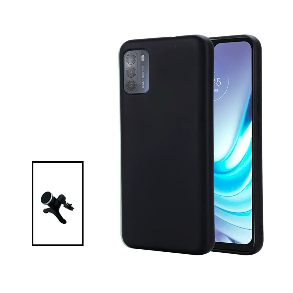 Kit Suporte Magnético Reforçado de Carro + Capa Silicone Líquido para Motorola Moto G50 - Preto