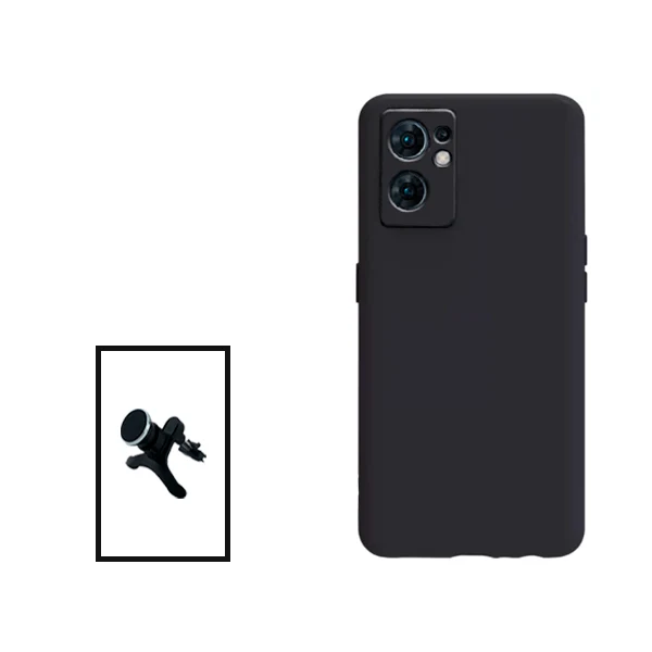Kit Suporte Magnético Reforçado de Carro + Capa Silicone Líquido para Oppo Reno7 5G - Preto