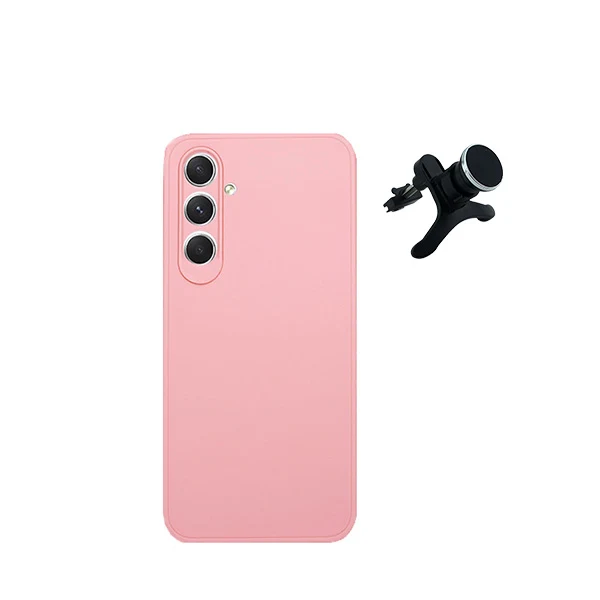 Kit Suporte Magnético Reforçado de Carro + Capa Silicone Líquido para Samsung Galaxy A15 5G - Rosa