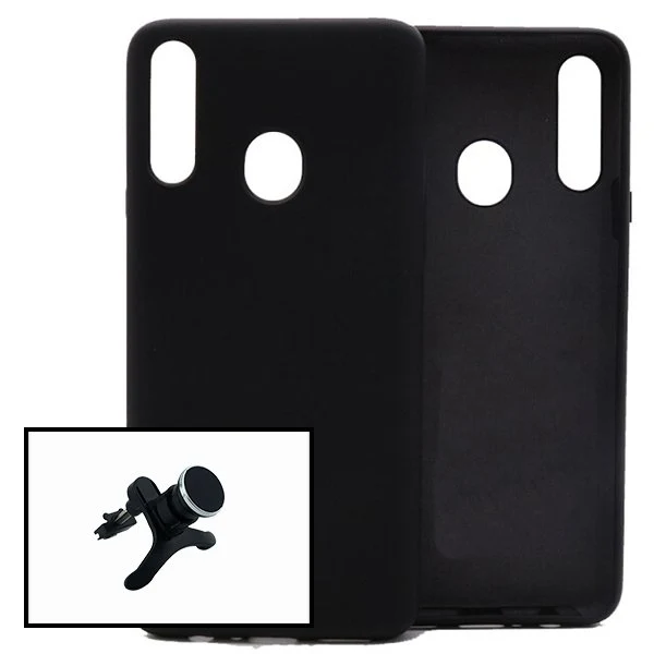 Kit Suporte Magnético Reforçado de Carro + Capa Silicone Líquido para Samsung Galaxy A20s
