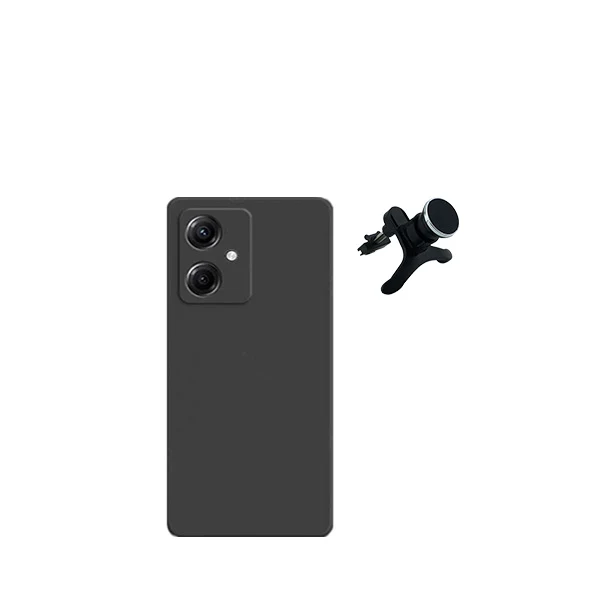 Kit Suporte Magnético Reforçado de Carro + Capa Silicone Líquido para Xiaomi Redmi 13C 5G - Preto