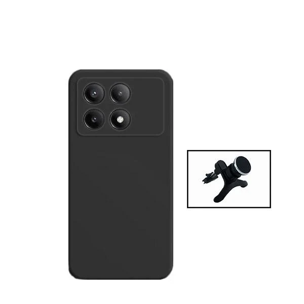 Kit Suporte Magnético Reforçado de Carro + Capa Silicone Líquido para Xiaomi Poco X6 Pro 5G - Preto