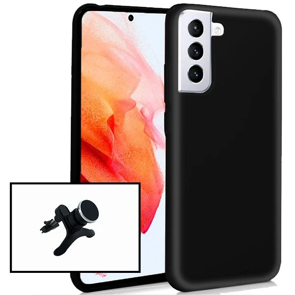 Kit Suporte Magnético Reforçado de Carro + Capa Silicone Líquido para Samsung Galaxy S21 FE 5G