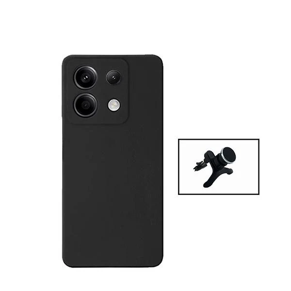 Kit Suporte Magnético Reforçado de Carro + Capa Silicone Líquido para Xiaomi Redmi Note 13 Pro 4G - Preto
