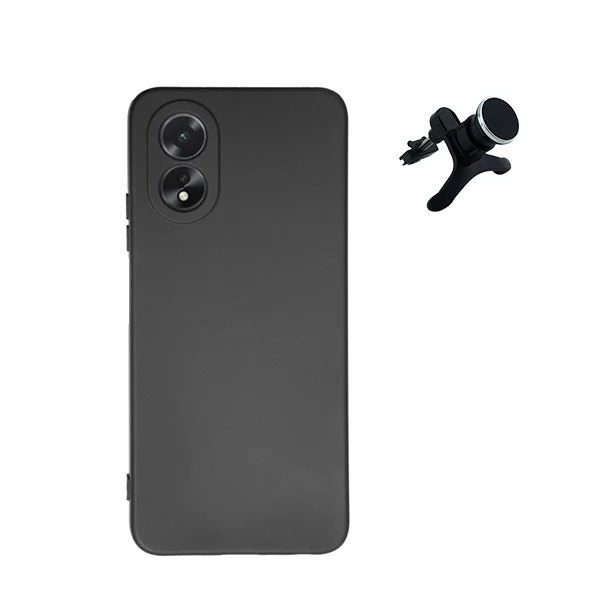Kit Suporte Magnético Reforçado de Carro + Capa Silicone Líquido para Oppo A38 4G - Preto