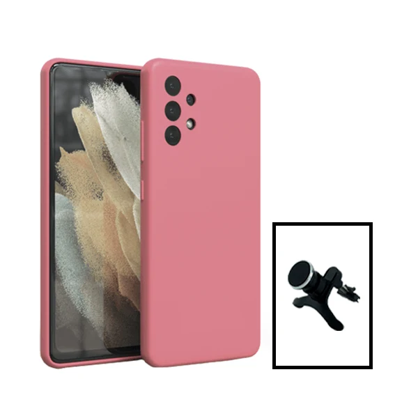 Kit Suporte Magnético Reforçado de Carro + Capa Silicone Líquido para Samsung Galaxy A13 - Rosa
