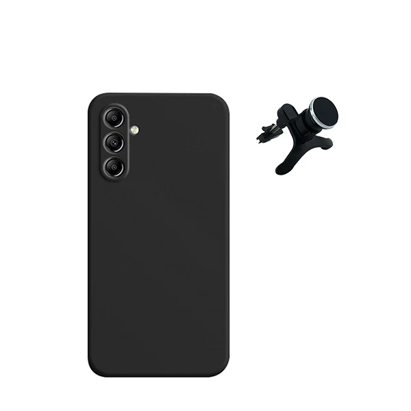 Kit Suporte Magnético Reforçado de Carro + Capa Silicone Líquido para Samsung Galaxy M15 - Preto